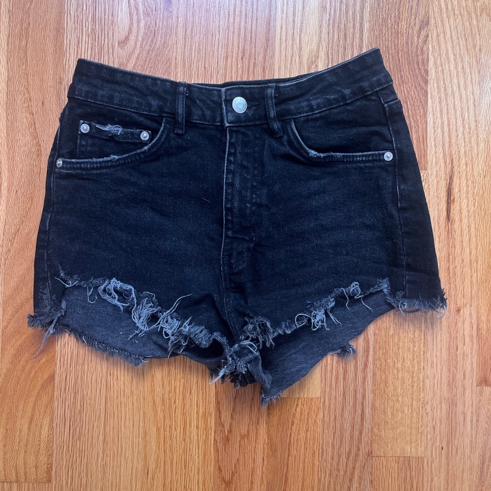 Zara Black Jean Shorts Distressed High-Waisted